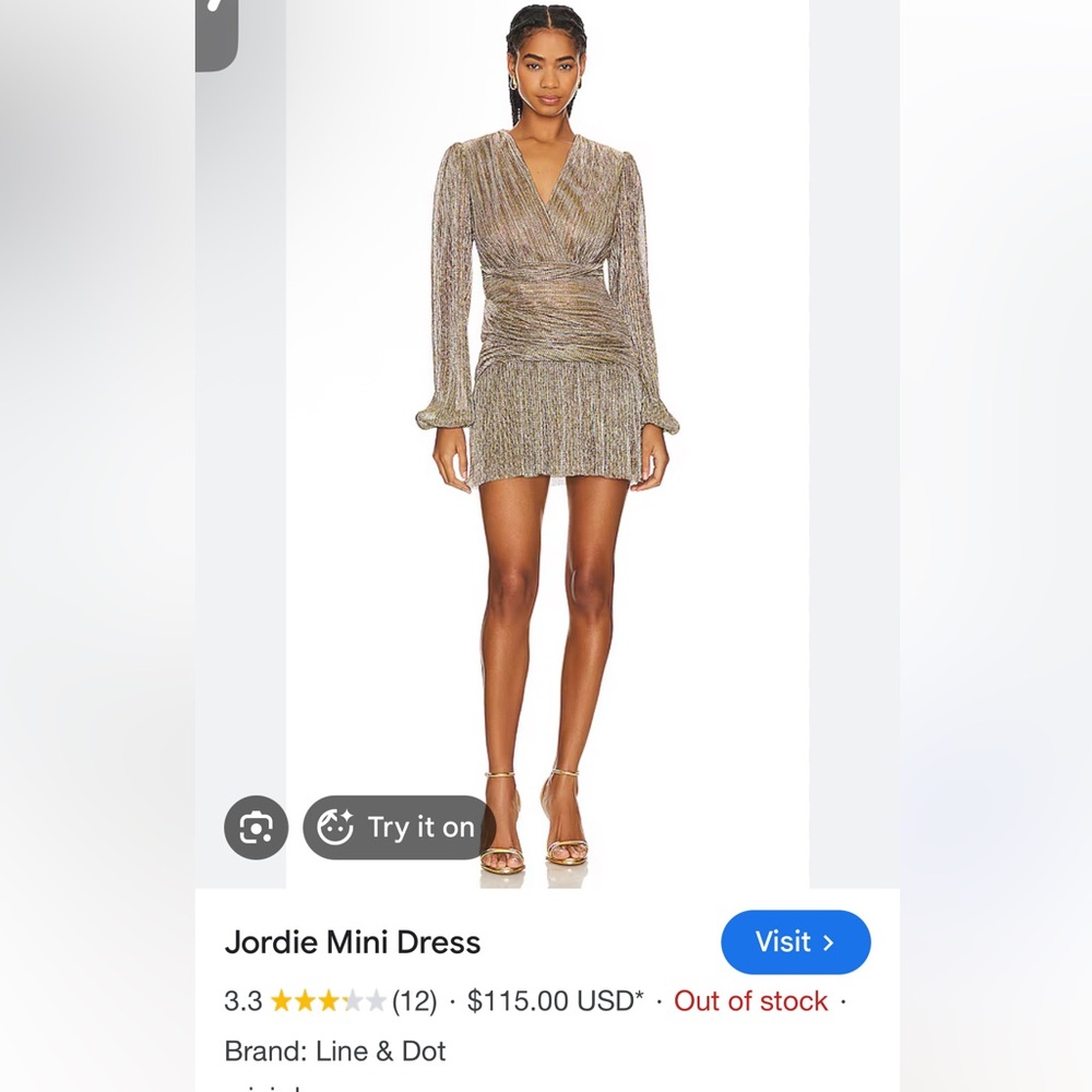 Line & Dot Metallic Gold Mini Dress